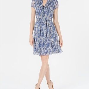 MSK Short-Sleeve Floral Pintuck Dress